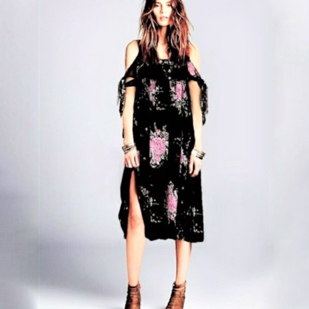 Free People sheer black lilac flowers dress M
